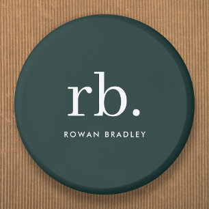 Macaron Rond 5 Cm Monogramme vert foncé élégant minimaliste moderne