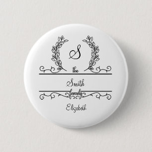 Macaron Rond 5 Cm Monogrammed Personalized Family Name Script Leaves