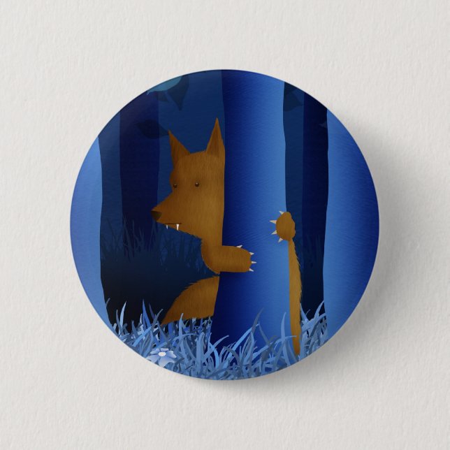 Macaron Rond 5 Cm Monsieur Wolf - insigne de Pin (Devant)