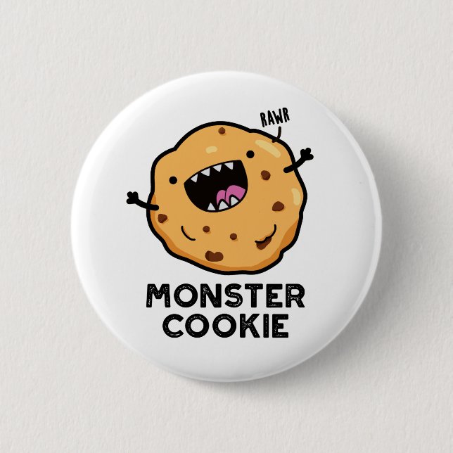 Macaron Rond 5 Cm Monster Cookie Funky Food Pun (Devant)