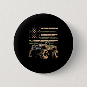 Macaron Rond 5 Cm Monster Trucker Retro Monster Truck Usa Drapeau 4e