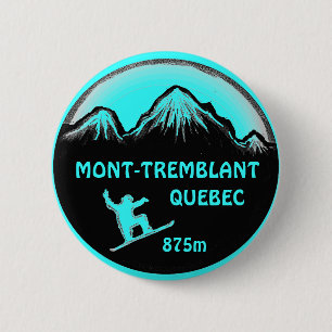 Macaron Rond 5 Cm Mont Tremblant Québec bouton d'art turquoise snowb
