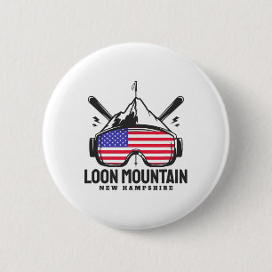 Macaron Rond 5 Cm Montagne Loon New Hampshire Usa Ski Ski Retro