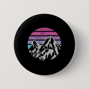 Macaron Rond 5 Cm Montagnes Rétro Coucher de Soleil Graphique Vintag