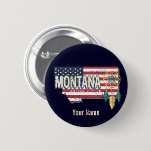 Macaron Rond 5 Cm Montana États-Unis Retro State Map Vintage USA