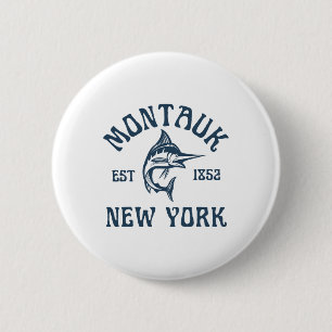 Macaron Rond 5 Cm Montauk New York Pêche Marlin Voyage Poisson Plage
