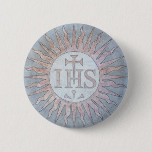 Macaron Rond 5 Cm Montserrat Jesuit IHS Christogram Emblem