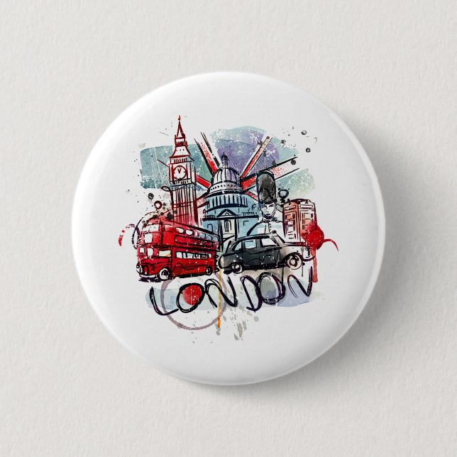 Macaron Rond 5 Cm monument historique de big ben bus london (Devant)