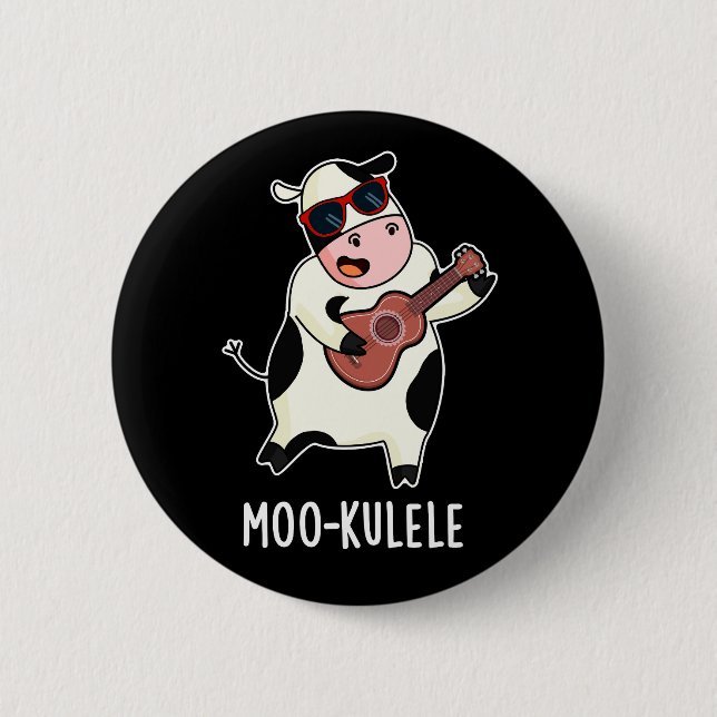 Macaron Rond 5 Cm Moo-kulele Funny Ukulele Cow Pun Dark BG (Devant)