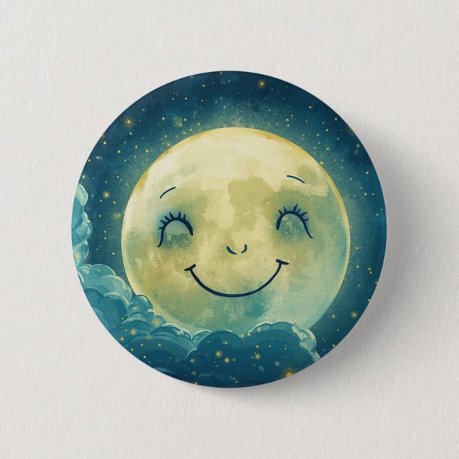 Macaron Rond 5 Cm Moon Face Button Pin (Devant)