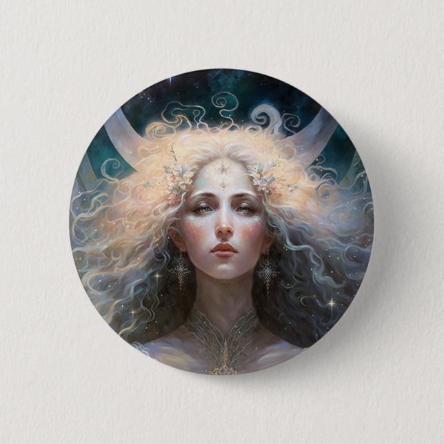 Macaron Rond 5 Cm Moon Goddess Imaginaire Art (Devant)