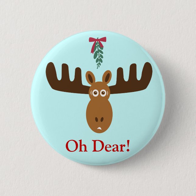 Macaron Rond 5 Cm Moose Head_Mooseltoe_Oh Cher! broche bouton de fêt (Devant)