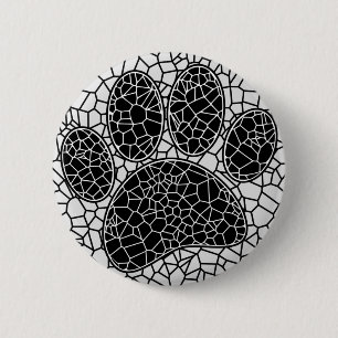 Macaron Rond 5 Cm Mosaic Art Chien Empreinte de patte En Noir Et Bla