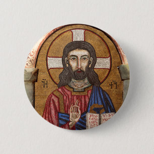 Macaron Rond 5 Cm Mosaïque ancienne de Jésus