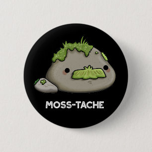 Macaron Rond 5 Cm Moss-tache Funny Mustache Pun Dark BG