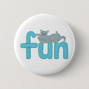 Macaron Rond 5 Cm Mot amusant en aqua avec chat gris ludique, épingl