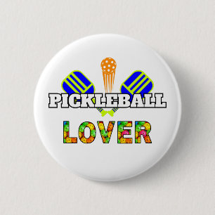Macaron Rond 5 Cm Mot de Pickleball Traversé Pagaies Ball Lover Conc