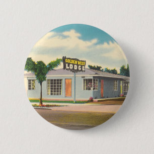 Macaron Rond 5 Cm Motel Vintage, hôtel Golden West Lodge avec des pa