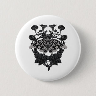 Macaron Rond 5 Cm Moth Talisman - Dessin Whimsigoth - Version blanch