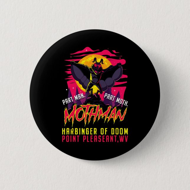 Macaron Rond 5 Cm Mothman Fun Cryptid Harbinger Part Homme Part Moth (Devant)