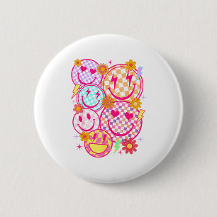 Macaron Rond 5 Cm Motif à carreaux de visage heureux rétro sourire v