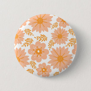 Macaron Rond 5 Cm Motif à fleurs orange Fuzz Vintage rétro
