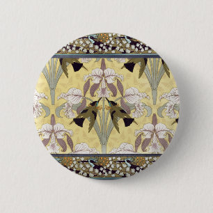 Macaron Rond 5 Cm Motif Art Nouveau d'orchidée colibri vintage