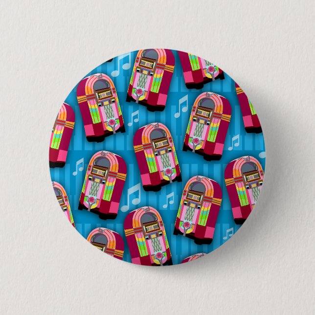 Macaron Rond 5 Cm Motif au néon de juke-box de Jumpin (Devant)