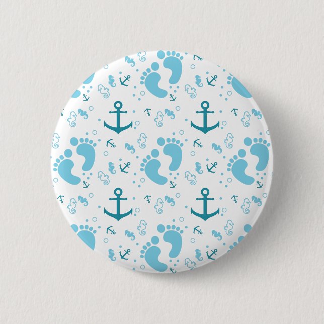 Macaron Rond 5 Cm Motif bleu de bébé nautique (Devant)