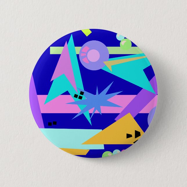 Macaron Rond 5 Cm Motif bleu fou d'années '80 (Devant)