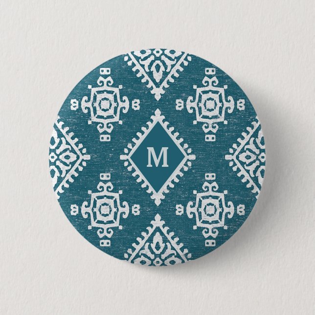 Macaron Rond 5 Cm Motif bleu turquoise du monogramme | Amadora (Devant)