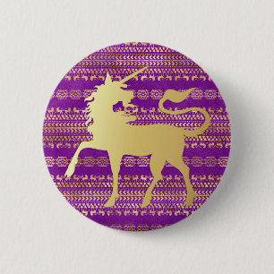 Macaron Rond 5 Cm Motif bohème doré et violet & Licorne