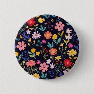 Macaron Rond 5 Cm Motif bohémien floral coloré et fantaisiste foncé