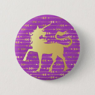 Macaron Rond 5 Cm Motif bohémien or et violet & Licorne