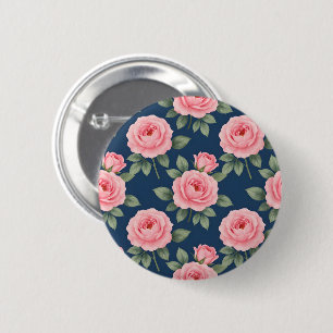 Macaron Rond 5 Cm Motif botanique de roses roses luxuriantes