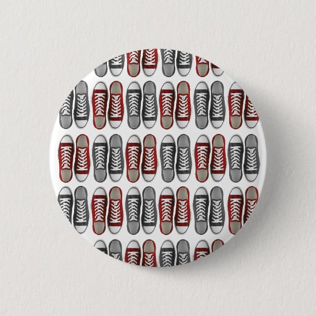 Macaron Rond 5 Cm Motif classique rouge et gris de basket (Devant)