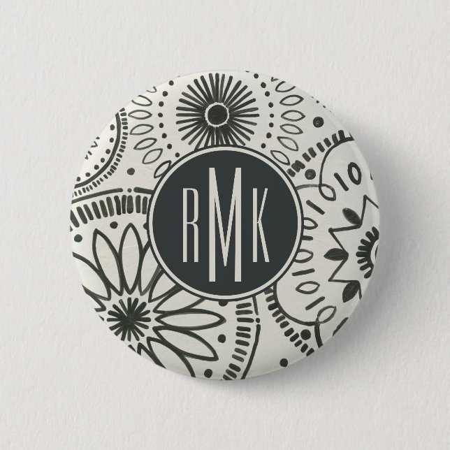 Macaron Rond 5 Cm Motif d'abrégé sur le monogramme | Kami (Devant)