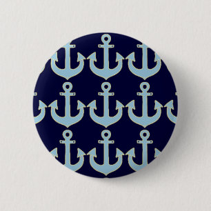 Macaron Rond 5 Cm motif d'ancre nautique de bateau bleu