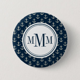 Macaron Rond 5 Cm Motif d'Ancre Trio Monogram