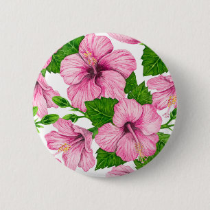 Macaron Rond 5 Cm Motif d'aquarelle d'hibiscus rose