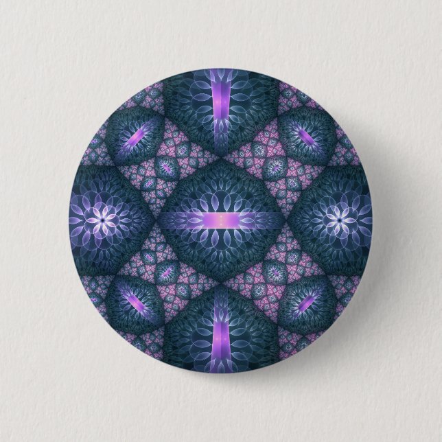 Macaron Rond 5 Cm motif d'art fractal 3D Turquoise violet rose (Devant)