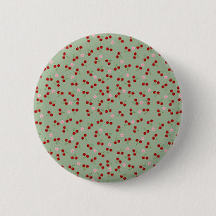 Macaron Rond 5 Cm Motif de cerises sur fond vert