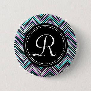 Macaron Rond 5 Cm Motif de Chevron de tribu féminine monogramme