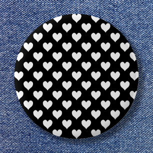 Macaron Rond 5 Cm Motif de coeur noir et blanc