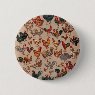 Macaron Rond 5 Cm Motif de coq poulet vintage : Art de ferme