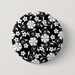 Macaron Rond 5 Cm Motif de fleurs en spirale noir et blanc mignon