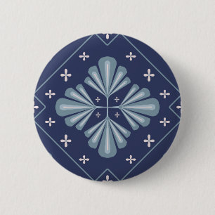 Macaron Rond 5 Cm Motif de formes géométriques bleues