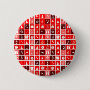 Macaron Rond 5 Cm Motif de grille de Noël rouge moderne minimaliste