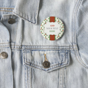 Macaron Rond 5 Cm Motif de houx de Noël Houx vert Baies rouges
