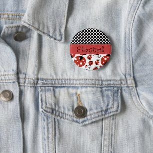 Macaron Rond 5 Cm Motif De Ladybugs, Pois, Votre Nom
